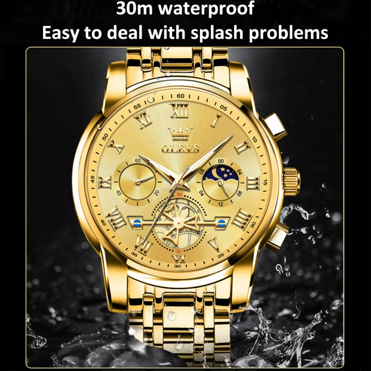 OLEVS 2859 Men Multifunctional Luminous Waterproof Quartz Watch(Gold) - Metal Strap Watches by OLEVS | Online Shopping UK | buy2fix