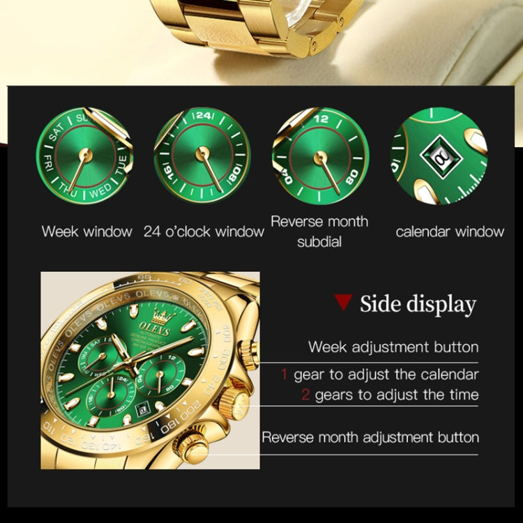 OLEVS 6638 Men Multifunctional Luminous Waterproof Mechanical Watch(Green) - Metal Strap Watches by OLEVS | Online Shopping UK | buy2fix