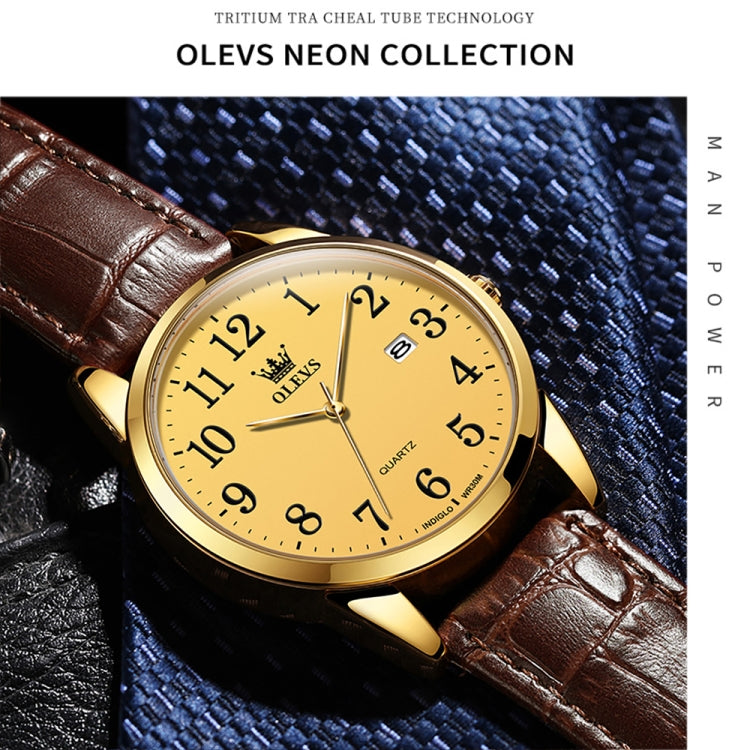 OLEVS 5566 Men Simple Single Calendar Waterproof Quartz Watch(Gold) - Leather Strap Watches by OLEVS | Online Shopping UK | buy2fix