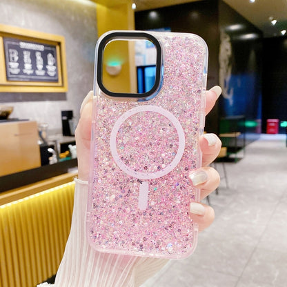 For iPhone 15 Pro Max Gold Armor MagSafe Glitter Epoxy Phone Case(Pink) - iPhone 15 Pro Max Cases by buy2fix | Online Shopping UK | buy2fix