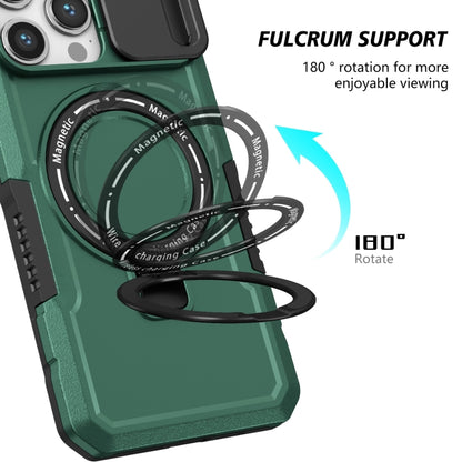 For iPhone 15 Pro Sliding Camshield Magsafe Holder TPU Hybrid PC Phone Case(Deep Green) - iPhone 15 Pro Cases by buy2fix | Online Shopping UK | buy2fix