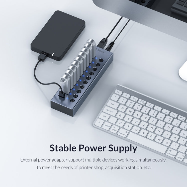 ORICO BT2U3-7AB-GY-BP 7 Ports USB 3.0 HUB with Individual Switches(EU Plug) - USB 3.0 HUB by ORICO | Online Shopping UK | buy2fix