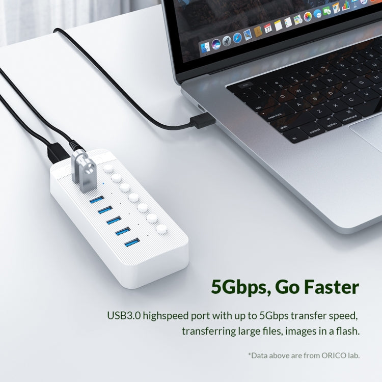 ORICO CT2U3-13AB Plastic Stripes 13 Ports USB 3.0 HUB with Individual Switches, Plug:US Plug(White) - USB 3.0 HUB by ORICO | Online Shopping UK | buy2fix