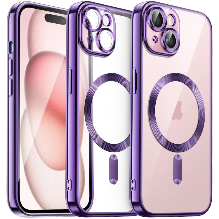 For iPhone 15 Plus Magsafe Magnetic Transparent Electroplated TPU Phone Case(Purple) - iPhone 15 Plus Cases by buy2fix | Online Shopping UK | buy2fix