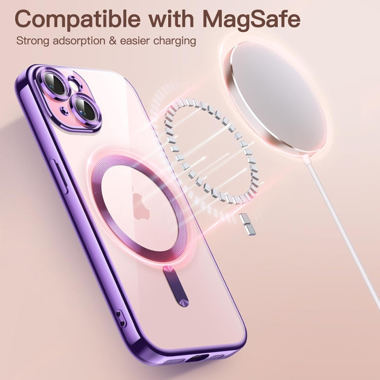 For iPhone 15 Plus Magsafe Magnetic Transparent Electroplated TPU Phone Case(Purple) - iPhone 15 Plus Cases by buy2fix | Online Shopping UK | buy2fix