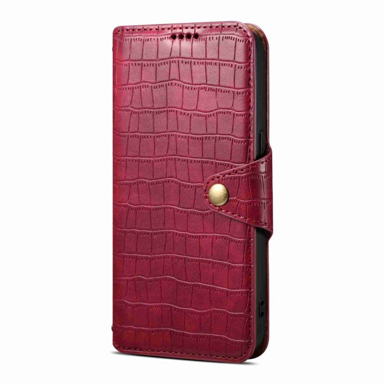 For iPhone 15 Pro Max Denior Crocodile Texture Oil Edge Leather Phone Case(Rose Red) - iPhone 15 Pro Max Cases by Denior | Online Shopping UK | buy2fix