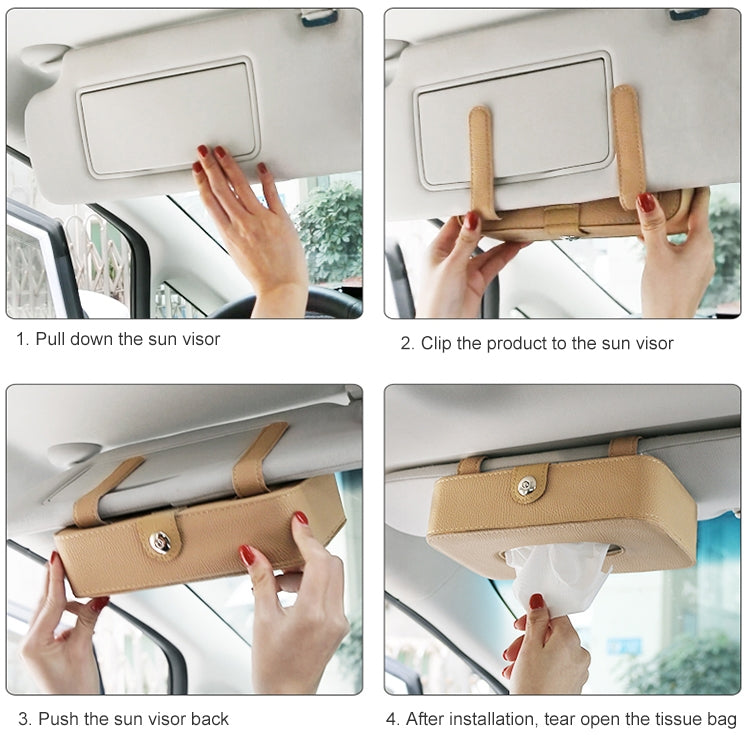 Car Litchi Texture Hanging Tissue Box Sun Visor Card Storage Clip(Brown) - Sunglasses & Glasses Clips by buy2fix | Online Shopping UK | buy2fix