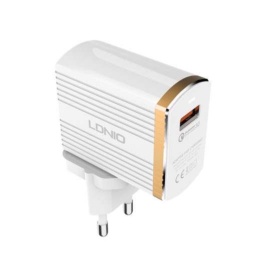LDNIO A1302Q 2 in 1 18W QC3.0 USB Interface Grid Shape Travel Charger Mobile Phone Charger with Micro USB Data Cable, EU Plug - Mobile Accessories by LDNIO | Online Shopping UK | buy2fix