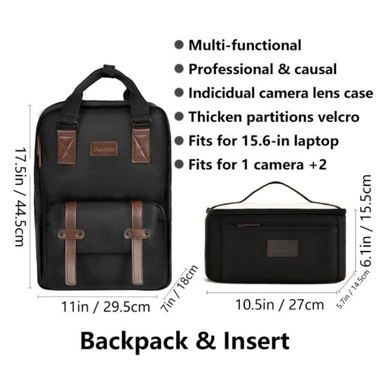 Cwatcun D78 Camera Laptop Backpack Bag With Detachable Insert Camera Case(Black) - Backpack by Cwatcun | Online Shopping UK | buy2fix