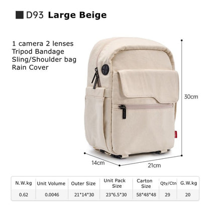 Cwatcun D93 Camera Bag Canvas Shoulder Bag, Size:21 x 14 x 30cm Beige - Strap Satchel by Cwatcun | Online Shopping UK | buy2fix