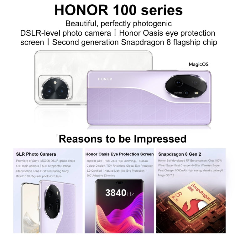 Honor 100 Pro, 16GB+256GB, Screen Fingerprint Identification, 6.78 inch MagicOS 7.2 Snapdragon 8 Gen 2 Octa Core up to 3.19GHz, Network: 5G, NFC, OTG, Support Google Play(Purple) - Honor by Huawei | Online Shopping UK | buy2fix