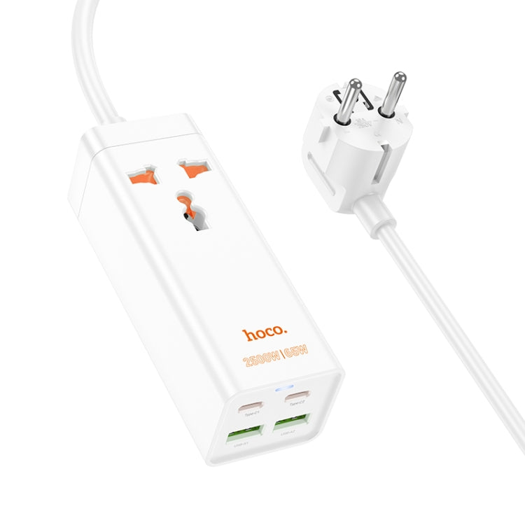 hoco AC10A Barry PD65W 2Type-C+2USB Ports with 1 Socket Desktop Charger, Cable Length: 1.5m, EU Plug(White) - Extension Socket by hoco | Online Shopping UK | buy2fix