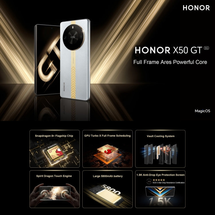 Honor X50 GT, 16GB+512GB, 108MP Camera, 6.78 inch Magic OS 7.2 Snapdragon 8+ Gen 1 Octa Core up to 3.0GHz, Network: 5G, OTG, NFC, Not Support Google Play(Silver) - Honor by Huawei | Online Shopping UK | buy2fix