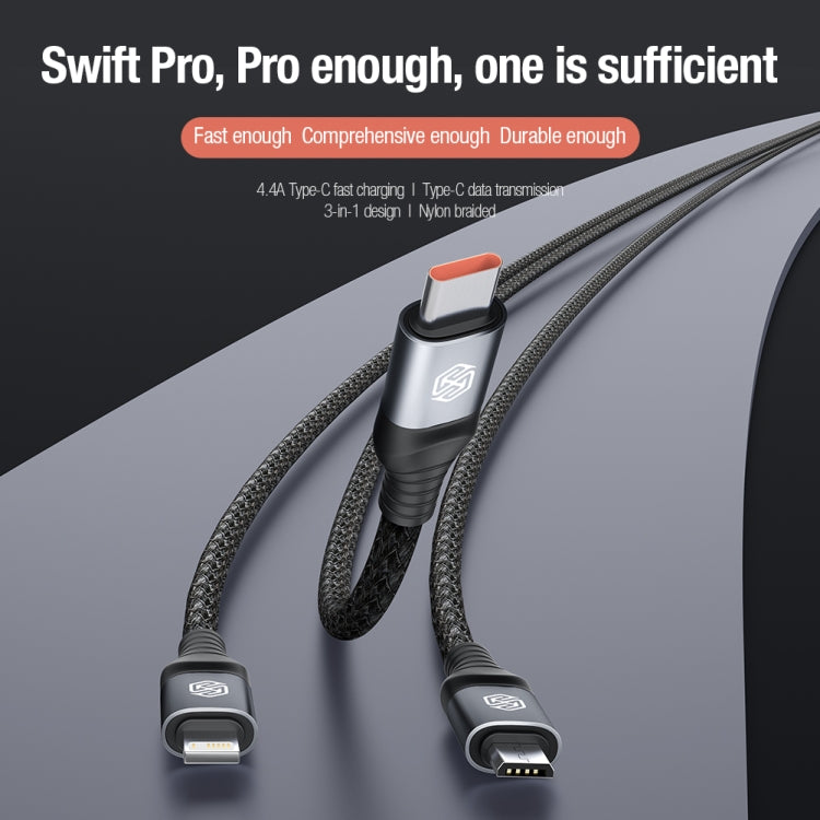 Nillkin Swift Pro 1m 3 in 1 USB to 8 Pin + Type-C + Micro USB Fast Charging Cable(Black) - Multifunction Cable by NILLKIN | Online Shopping UK | buy2fix