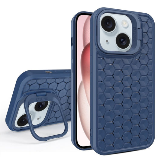 For iPhone 15 Honeycomb Radiating Lens Holder Magsafe Phone Case(Blue) - iPhone 15 Cases by buy2fix | Online Shopping UK | buy2fix