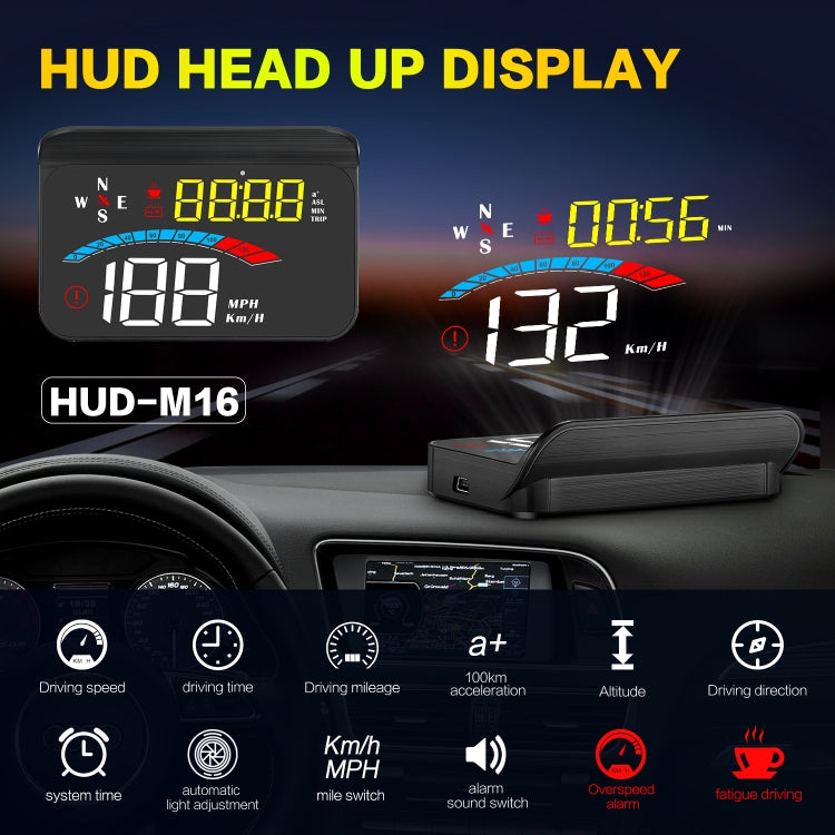 M16 Car HUD Head-up Display GPS Speed Meter Speed / Voltage - Head Up Display System by buy2fix | Online Shopping UK | buy2fix