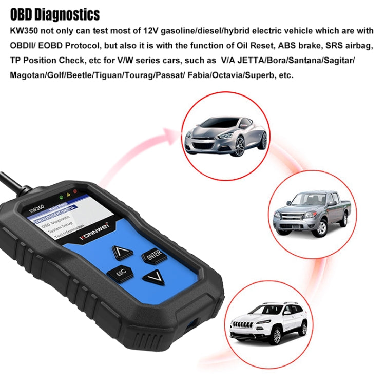 KONNWEI KW350 OBDII 12V Car Diagnostics Detector Scanner with 2 inch Black And White Display Screen V007 for Audi / Volkswagen - Code Readers & Scan Tools by KONNWEI | Online Shopping UK | buy2fix