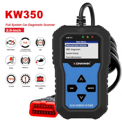 KONNWEI KW350 OBDII 12V Car Diagnostics Detector Scanner with 2 inch Black And White Display Screen V007 for Audi / Volkswagen - Code Readers & Scan Tools by KONNWEI | Online Shopping UK | buy2fix