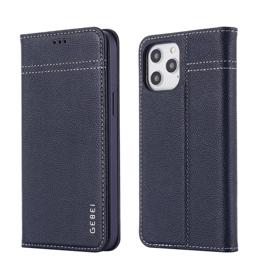 For iPhone 12 mini GEBEI Top-grain Leather Horizontal Flip Protective Case with Holder & Card Slots (Blue) - iPhone 12 mini Cases by GEBEI | Online Shopping UK | buy2fix