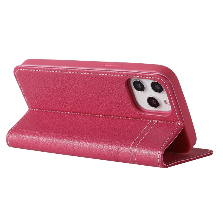 For iPhone 12 / 12 Pro GEBEI Top-grain Leather Horizontal Flip Protective Case with Holder & Card Slots(Rose Red) - iPhone 12 / 12 Pro Cases by GEBEI | Online Shopping UK | buy2fix