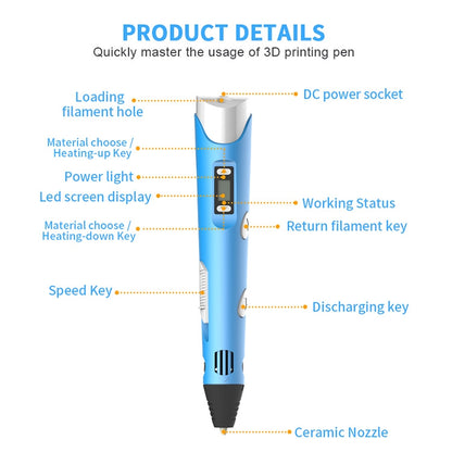 Hand-held 3D Printing Pen, UK Plug (Yellow) - 3D Printer by buy2fix | Online Shopping UK | buy2fix