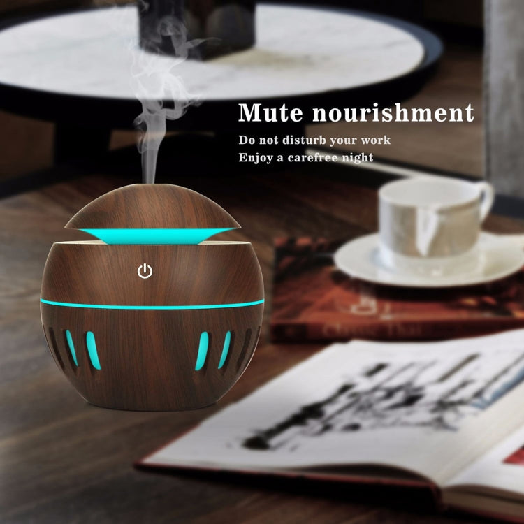 Wood Grain USB Hollowed-out Humidifier Seven Color Aromatherapy Lamp Automatic Alcohol Sprayer with Remote Control(Dark Brown-2) - Home & Garden by buy2fix | Online Shopping UK | buy2fix