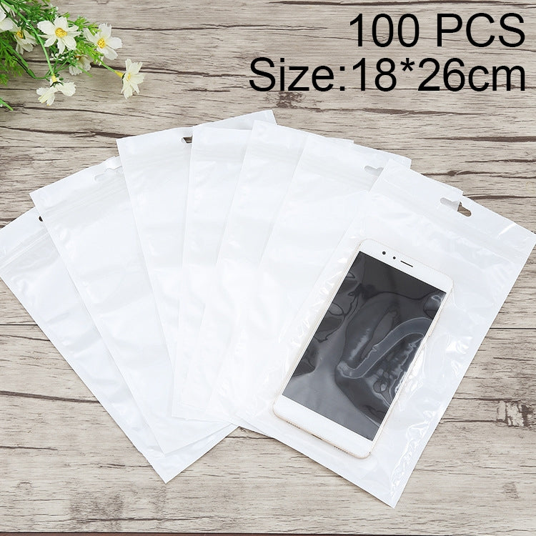 100 PCS 18cm x 26cm Hang Hole Clear Front White Pearl Jewelry Zip Lock Packaging Bag, Custom Printing and Size are welcome -  by buy2fix | Online Shopping UK | buy2fix