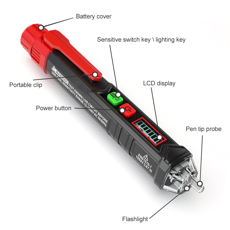 HABOTEST HT100 High-sensitivity LCD Digital Display Sound and Light Alarm Test Pen - Current & Voltage Tester by HABOTEST | Online Shopping UK | buy2fix