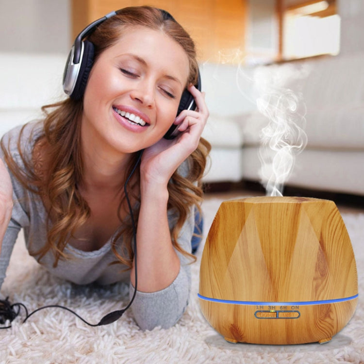 Diamond Wood Grain Remote Control Ultrasonic Humidifier Aromatherapy Machine Automatic Alcohol Sprayer with LED Lights, Capacity: 400mL, EU Plug (Light Wood Color) - Home & Garden by buy2fix | Online Shopping UK | buy2fix