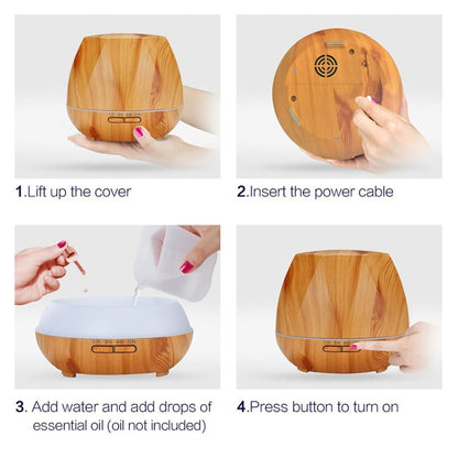 Diamond Wood Grain Remote Control Ultrasonic Humidifier Aromatherapy Machine Automatic Alcohol Sprayer with LED Lights, Capacity: 400mL, UK Plug (Light Wood Color) - Home & Garden by buy2fix | Online Shopping UK | buy2fix