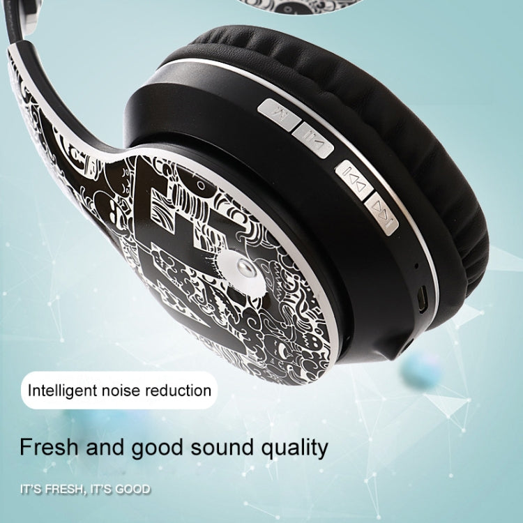 B1 Graffiti Pattern Wireless Bluetooth V5.0 Headset (Black Silver) - Headset & Headphone by buy2fix | Online Shopping UK | buy2fix