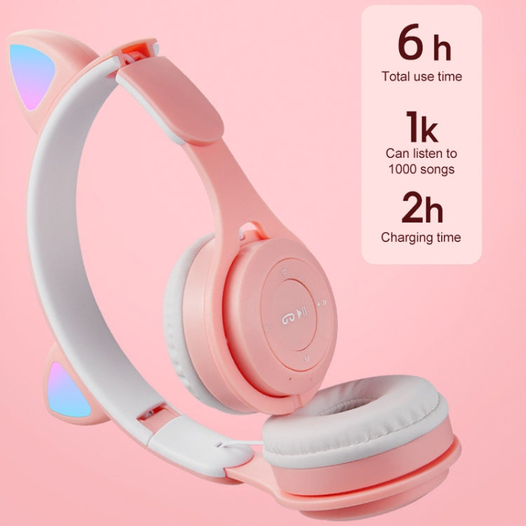 M6 Luminous Cat Ears Two-color Foldable Bluetooth Headset with 3.5mm Jack & TF Card Slot(Pink) - Headset & Headphone by buy2fix | Online Shopping UK | buy2fix