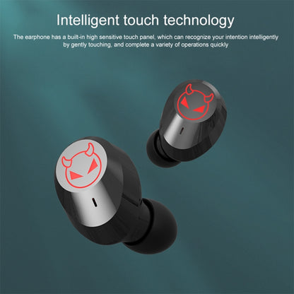 M23 Little Devil Pattern Intelligent Noise Reduction Touch Bluetooth Earphone with Three-screen Battery Display & Mirror Charging Box, Support HD Call & Siri (Red) - Bluetooth Earphone by buy2fix | Online Shopping UK | buy2fix