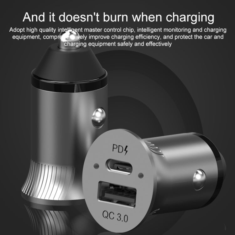 PD USB-C / Type-C + QC3.0 USB Fast Charging Car Charger with Dual LED Indicator - In Car by buy2fix | Online Shopping UK | buy2fix