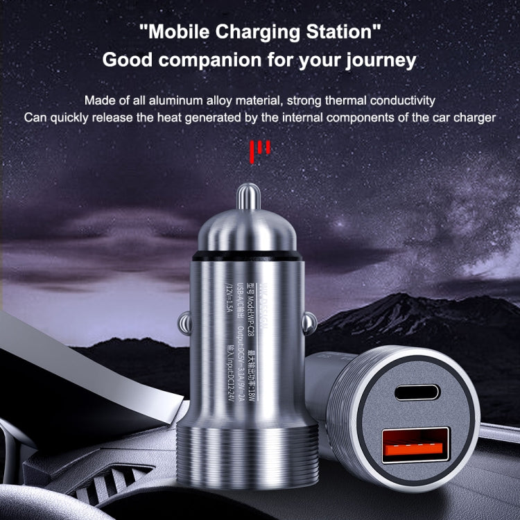 WK WP-C28 18W Titanium PD+QC3.0 Dual USB Car Charger (Silver) - In Car by WK | Online Shopping UK | buy2fix