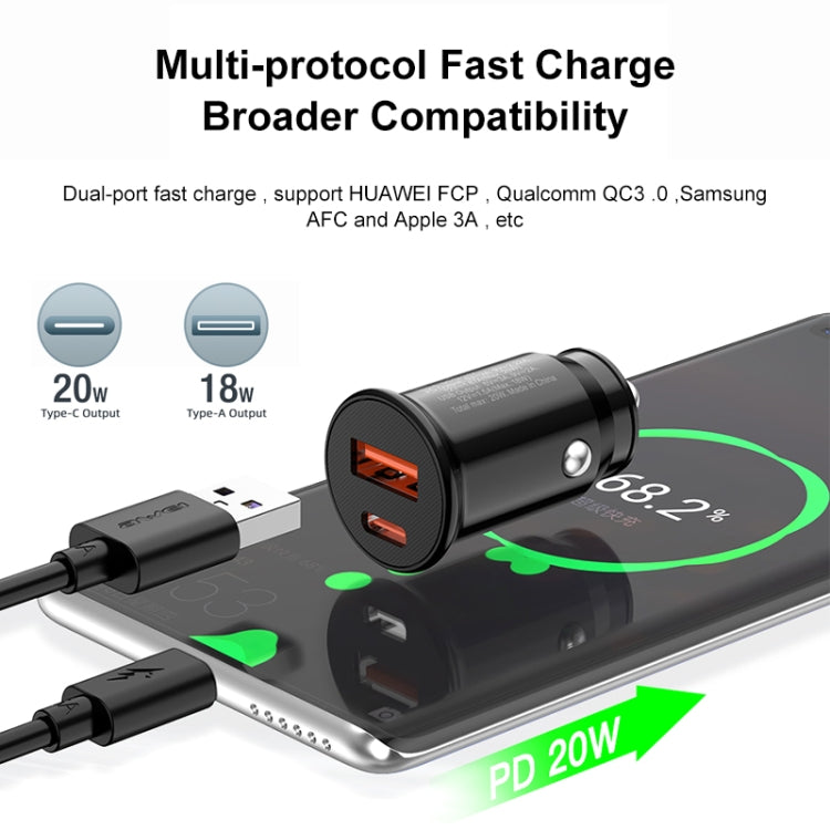 awei C-706 20W PD Type-C + QC 3.0 Type-A Car Charger with CL-110T Data Cable - Car Charger by awei | Online Shopping UK | buy2fix