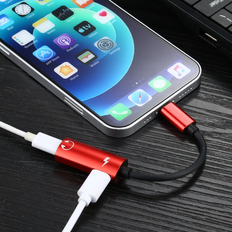 2 in 1 8 Pin Male to Dual 8 Pin Female Charging and Listening to Music Audio Earphone Adapter, Compatible with All IOS Systems(Red) - Earphone Adapter by buy2fix | Online Shopping UK | buy2fix