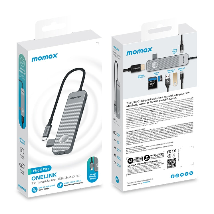 MOMAX DH17 7 in 1 ONELINK Travel Case Type-C to USB Docking Station HUB Adapter - USB HUB by MOMAX | Online Shopping UK | buy2fix