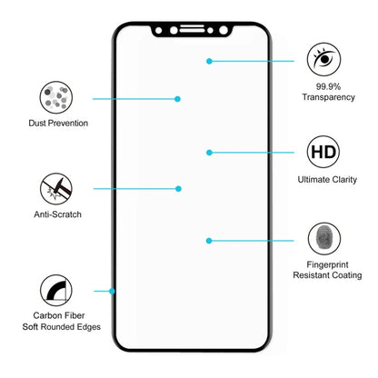 For iPhone X 5pcs ENKAY Hat-Prince 0.2mm 9H Surface Hardness 3D Explosion-proof Full Screen Carbon Fiber Soft Edges Tempered Glass Screen Film (Black) - iPhone X & XS Tempered Glass by ENKAY | Online Shopping UK | buy2fix