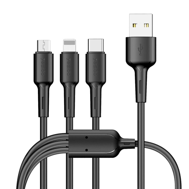 Yesido CA41 3.5A USB to 8 Pin + Micro USB + USB-C / Type-C Charging Cable, Length: 1m(Black) - Multifunction Cable by Yesido | Online Shopping UK | buy2fix