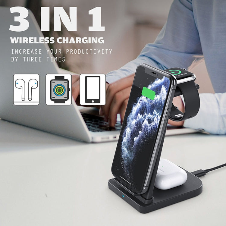 10W 3 in 1 QC 3.0  Vertical Multi-function Wireless Charger with Stand Function, Suitable for Mobile Phones / Apple Watch / AirPods (White) - Multifunction Charger by buy2fix | Online Shopping UK | buy2fix