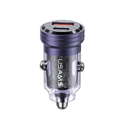 USAMS US-CC175 C35 45W Aluminum Alloy Transparent Dual USB Port Mini Car Charger (Purple) - In Car by USAMS | Online Shopping UK | buy2fix