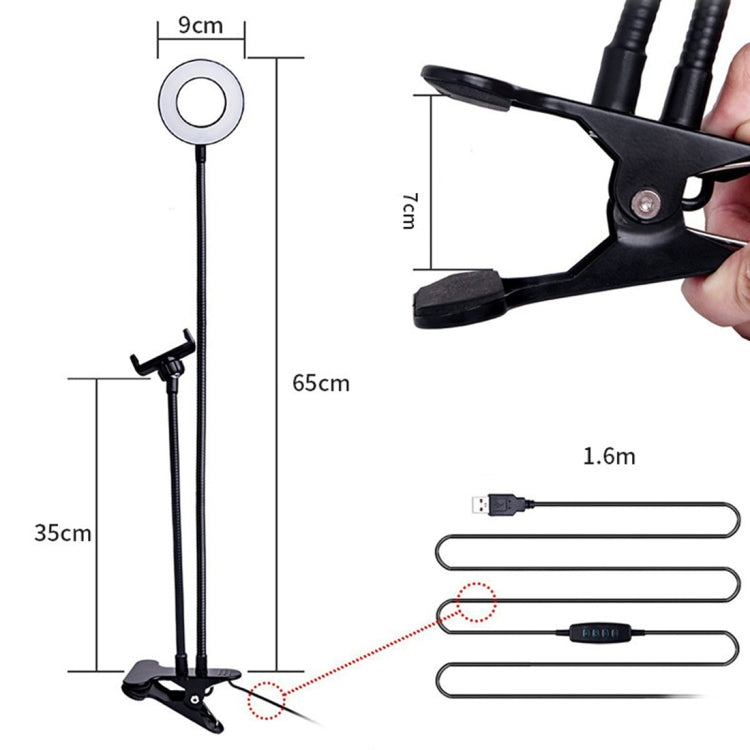 Makeup USB Selfie Ring Light with Clip Lazy Bracket Cell Phone Holder Stand, With 3-Light Mode, 10-Level Brightness LED Desk Lamp, Compatible with iPhone / Android,  for Live Stream, KTV, Live Broadcast, Live Show, etc - Consumer Electronics by buy2fix | Online Shopping UK | buy2fix