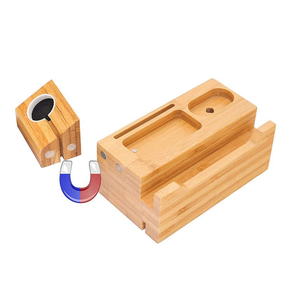 Multi-function Bamboo Charging Station Charger Stand Management Base with 3 USB Ports, For Apple Watch, AirPods, iPhone, UK Plug - Others by buy2fix | Online Shopping UK | buy2fix