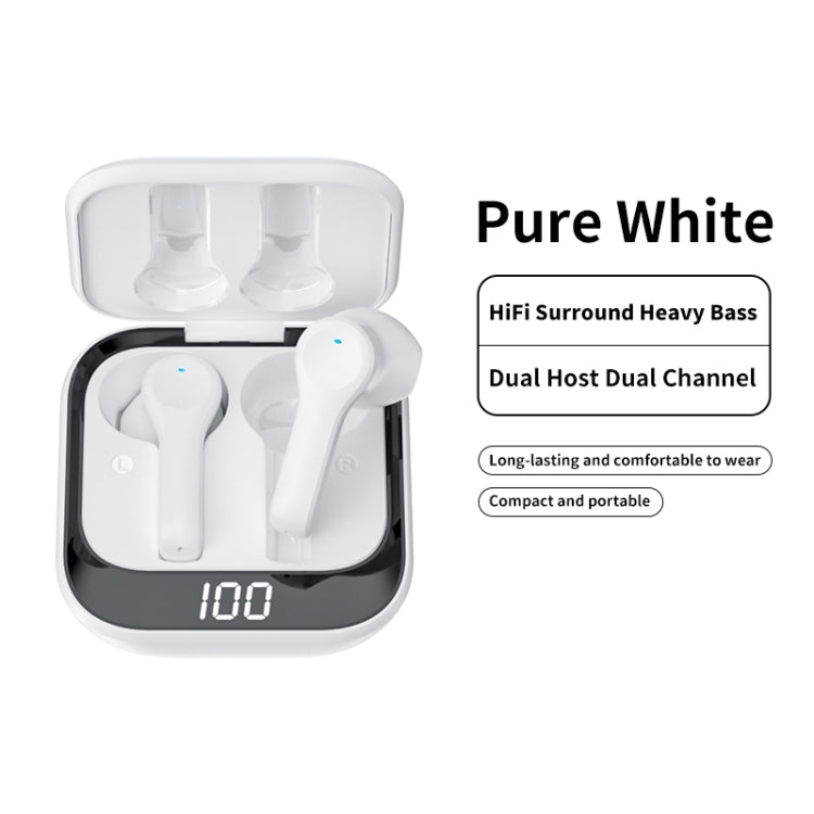 K08 Wireless Bluetooth 5.0 Noise Cancelling Stereo Binaural Earphone with Charging Box & LED Digital Display (White) - Bluetooth Earphone by buy2fix | Online Shopping UK | buy2fix