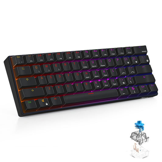 RK61 61 Keys Bluetooth / 2.4G Wireless / USB Wired Three Modes Blue Switch Tablet Mobile Gaming Mechanical Keyboard with RGB Backlight, Cable Length: 1.5m (Black) - Wired Keyboard by buy2fix | Online Shopping UK | buy2fix