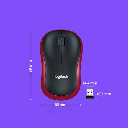 Logitech M186 Wireless Mouse Office Power Saving USB Laptop Desktop Computer Universal (Black Red) - Wireless Mice by Logitech | Online Shopping UK | buy2fix