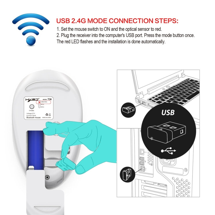 HXSJ T36 2.4G Bluetooth 5.0+3.0 Three-mode Silent Design Wireless Bluetooth Mouse (Silver) - Wireless Mice by HXSJ | Online Shopping UK | buy2fix