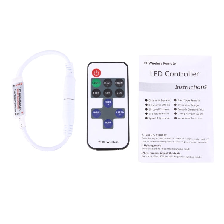 Mini Single Color LED Controller with 11 Keys RF Remote Control, DC 5-24V(White) - LED Light by buy2fix | Online Shopping UK | buy2fix