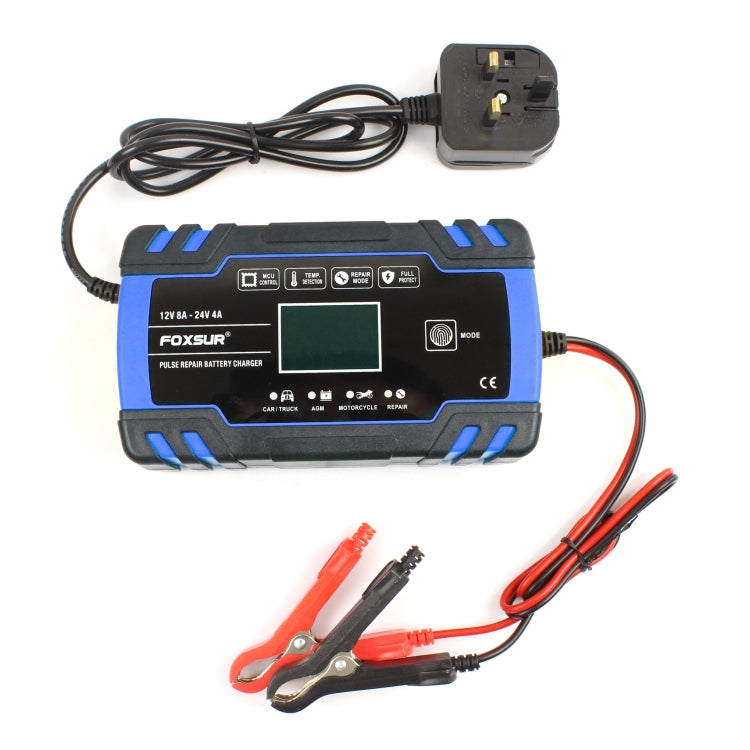 FOXSUR 12V-24V Car Motorcycle Truck Repair Battery Charger AGM Charger, UK Plug (Blue) - Battery Charger by FOXSUR | Online Shopping UK | buy2fix